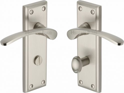 Click Here To Enlarge This Photo Of HIL8630-SN Heritage Brass Door Handle For Bathroom Hilton Design Satin Nickel Finish