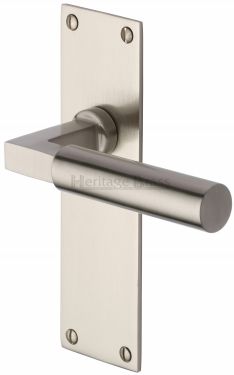 Click Here To Enlarge This Photo Of BAU7310-SN Heritage Brass Door Handle Lever Latch Bauhaus Design Satin Nickel Finish