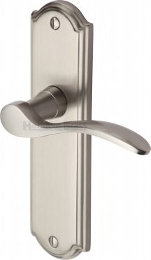 Click Here To Enlarge This Photo Of HOW1310-SN Heritage Brass Door Handle Lever Latch Howard Design Satin Nickel Finish