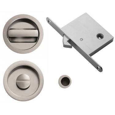 Click Here To Enlarge This Photo Of ART55BSC - Carlisle Brass Manital Sliding Door Lock Set (Round) with WC Turn, Flush Pull & Mortice Lock Satin Chrome (suitable on 40-44mm thick doors)