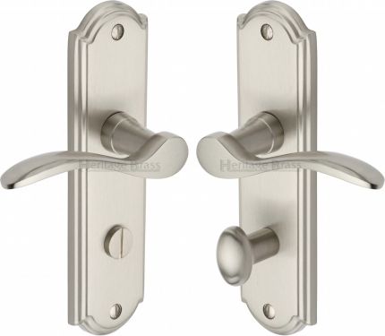 Click Here To Enlarge This Photo Of HOW1330-SN Heritage Brass Door Handle For Bathroom Howard Design Satin Nickel Finish