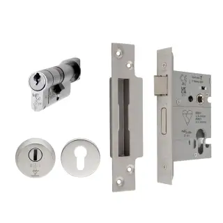 ESB5030&sol;CT&sol;SSS - Carlisle Brass Eurospec Easi-T Euro Profile British Standard Cylinder & Turn and 76mm Sashlock &lpar;Complete Set&rpar; Satin Stainless Steel