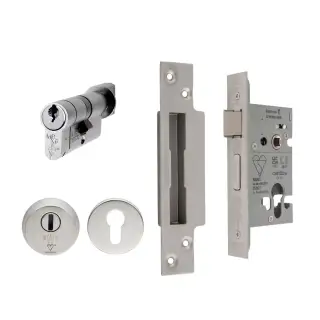 ESB5025&sol;CT&sol;SSS - Carlisle Brass Eurospec Easi-T Euro Profile British Standard Cylinder & Turn and 64mm Sashlock &lpar;Complete&rpar; Satin Stainless Steel