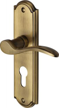 Click Here To Enlarge This Photo Of HOW1348-AT Heritage Brass Door Handle For Euro Profile Plate Howard Design Antique Brass Finish