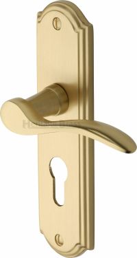 Click Here To Enlarge This Photo Of HOW1348-SB Heritage Brass Door Handle For Euro Profile Plate Howard Design Satin Brass Finish