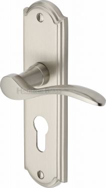 Click Here To Enlarge This Photo Of HOW1348-SN Heritage Brass Door Handle For Euro Profile Plate Howard Design Satin Nickel Finish