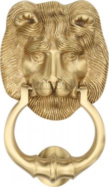Click Here To Enlarge This Photo Of K1210-SB Heritage Brass Lion Knocker Satin Brass Finish