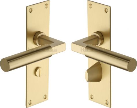 Click Here To Enlarge This Photo Of BAU7330-SB Heritage Brass Door Handle For Bathroom Bauhaus Design Satin Brass Finish