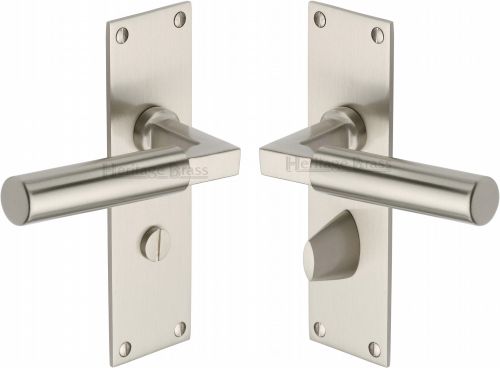 Click Here To Enlarge This Photo Of BAU7330-SN Heritage Brass Door Handle For Bathroom Bauhaus Design Satin Nickel Finish