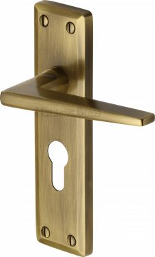 Click Here To Enlarge This Photo Of KEN6848-AT Heritage Brass Door Handle For Euro Profile Plate Kendal Design Antique Brass Finish