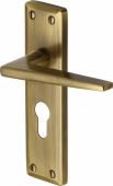 KEN6848-AT Heritage Brass Door Handle For Euro Profile Plate Kendal Design Antique Brass Finish