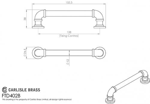 Click Here To Enlarge This Photo Of FTD402BSCO - Carlisle Brass Fingertip Design Pipe Handle 152mm (128mm c/c) Satin Copper