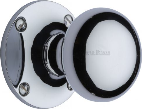 Click Here To Enlarge This Photo Of KEN980-PC Heritage Brass Mortice Knob on Rose Kensington Design Polished Chrome Finish