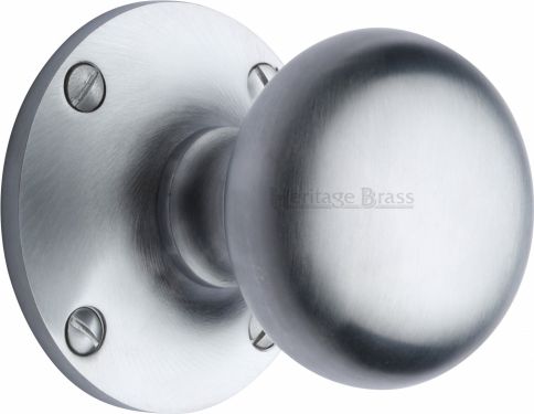 Click Here To Enlarge This Photo Of KEN980-SC Heritage Brass Mortice Knob on Rose Kensington Design Satin Chrome Finish
