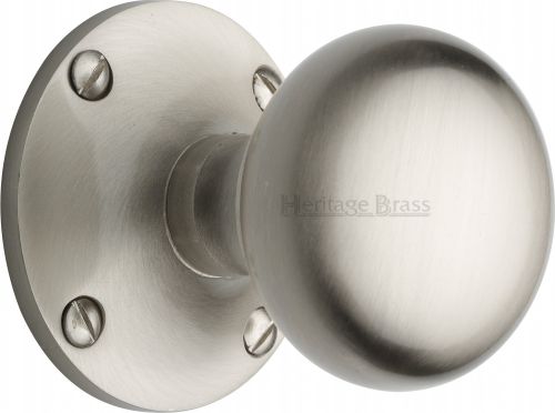 Click Here To Enlarge This Photo Of KEN980-SN Heritage Brass Mortice Knob on Rose Kensington Design Satin Nickel Finish