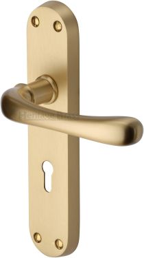 Click Here To Enlarge This Photo Of LUN5300-SB Heritage Brass Door Handle Lever Lock Luna Design Satin Brass Finish