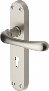 Click Here To Enlarge This Photo Of LUN5300-SN Heritage Brass Door Handle Lever Lock Luna Design Satin Nickel Finish