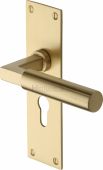 BAU7348-SB Heritage Brass Door Handle For Euro Profile Plate Bauhaus Design Satin Brass Finish
