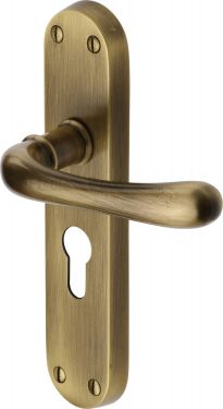Click Here To Enlarge This Photo Of LUN5348-AT Heritage Brass Door Handle For Euro Profile Plate Luna Design Antique Brass Finish