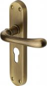 LUN5348-AT Heritage Brass Door Handle For Euro Profile Plate Luna Design Antique Brass Finish