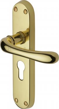 Click Here To Enlarge This Photo Of LUN5348-PB Heritage Brass Door Handle For Euro Profile Plate Luna Design Polished Brass Finish