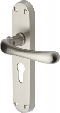 Click Here To Enlarge This Photo Of LUN5348-SN Heritage Brass Door Handle For Euro Profile Plate Luna Design Satin Nickel Finish