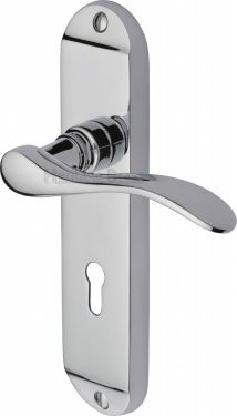 Click Here To Enlarge This Photo Of MAY7600-PC Heritage Brass Door Handle Lever Lock Maya Design Polished Chrome Finish