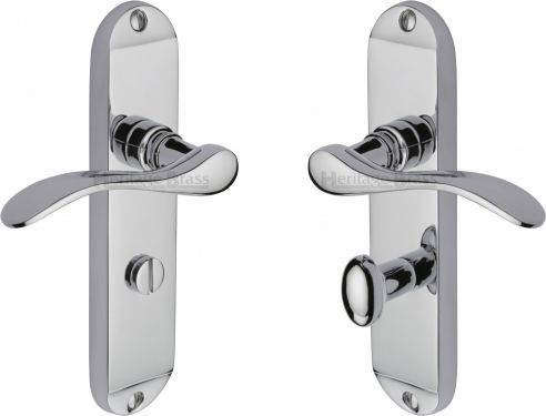 Click Here To Enlarge This Photo Of MAY7630-PC Heritage Brass Door Handle For Bathroom Maya Design Polished Chrome Finish