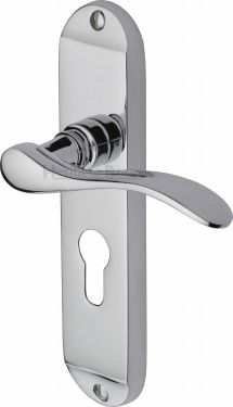 Click Here To Enlarge This Photo Of MAY7648-PC Heritage Brass Door Handle For Euro Profile Plate Maya Design Polished Chrome Finish