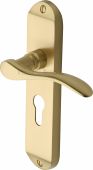 MAY7648-SB Heritage Brass Door Handle For Euro Profile Plate Maya Design Satin Brass Finish