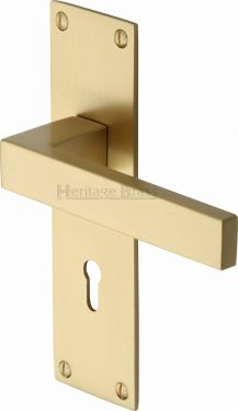 Click Here To Enlarge This Photo Of MET4900-SB Heritage Brass Door Handle Lever Lock Metro Design Satin Brass Finish