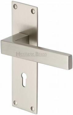 Click Here To Enlarge This Photo Of MET4900-SN Heritage Brass Door Handle Lever Lock Metro Design Satin Nickel Finish
