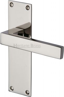 Click Here To Enlarge This Photo Of MET4910-PNF Heritage Brass Door Handle Lever Latch Metro Design Polished Nickel Finish