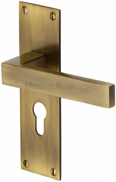 Click Here To Enlarge This Photo Of MET4948-AT Heritage Brass Door Handle For Euro Profile Plate Metro Design Antique Brass Finish