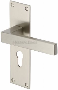 Click Here To Enlarge This Photo Of MET4948-SN Heritage Brass Door Handle For Euro Profile Plate Metro Design Satin Nickel Finish