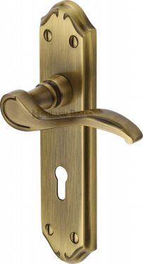 Click Here To Enlarge This Photo Of MM624-AT Heritage Brass Door Handle Lever Lock Verona Small Design Antique Brass Finish