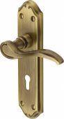 MM624-AT Heritage Brass Door Handle Lever Lock Verona Small Design Antique Brass Finish