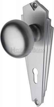 Click Here To Enlarge This Photo Of BR1800-SC Heritage Brass Mortice Knob on Lock Plate Broadway Design Satin Chrome Finish