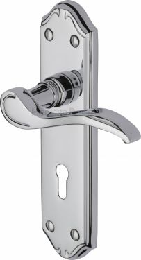 Click Here To Enlarge This Photo Of MM624-PC Heritage Brass Door Handle Lever Lock Verona Small Design Polished Chrome Finish