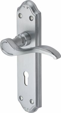 Click Here To Enlarge This Photo Of MM624-SC Heritage Brass Door Handle Lever Lock Verona Small Design Satin Chrome Finish