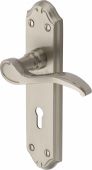 MM624-SN Heritage Brass Door Handle Lever Lock Verona Small Design Satin Nickel Finish