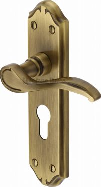 Click Here To Enlarge This Photo Of MM625-AT Heritage Brass Door Handle For Euro Profile Plate Verona Small Design Antique Brass Finish