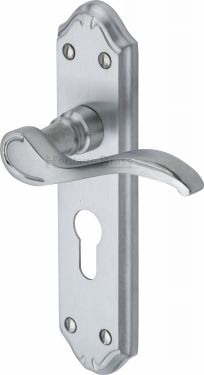 Click Here To Enlarge This Photo Of MM625-SC Heritage Brass Door Handle For Euro Profile Plate Verona Small Design Satin Chrome Finish