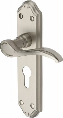 Click Here To Enlarge This Photo Of MM625-SN Heritage Brass Door Handle For Euro Profile Plate Verona Small Design Satin Nickel Finish