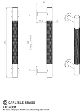 Click Here To Enlarge This Photo Of FTD700BAB - Carlisle Brass Fingertip Design Knurled Pull Handle 158mm (128mm c/c) Antique Brass