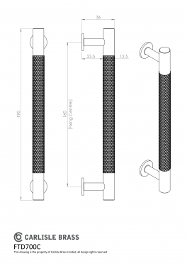 Click Here To Enlarge This Photo Of FTD700CAB - Carlisle Brass Fingertip Design Knurled Pull Handle 190mm (160mm c/c) Antique Brass