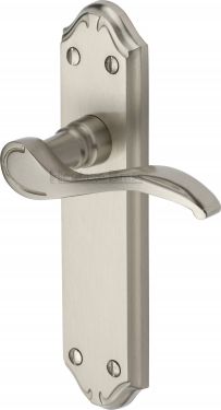 Click Here To Enlarge This Photo Of MM627-SN Heritage Brass Door Handle Lever Latch Verona Small Design Satin Nickel Finish