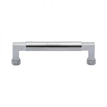 Click Here To Enlarge This Photo Of C0312 128-SC Heritage Brass Cabinet Pull Bauhaus Design 128mm ctc Satin Chrome Finish