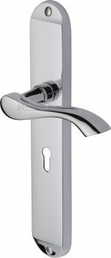 Click Here To Enlarge This Photo Of MM7200-PC Heritage Brass Door Handle Lever Lock Algarve Long Design Polished Chrome Finish