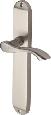 Click Here To Enlarge This Photo Of MM7210-SN Heritage Brass Door Handle Lever Latch Algarve Long Design Satin Nickel Finish